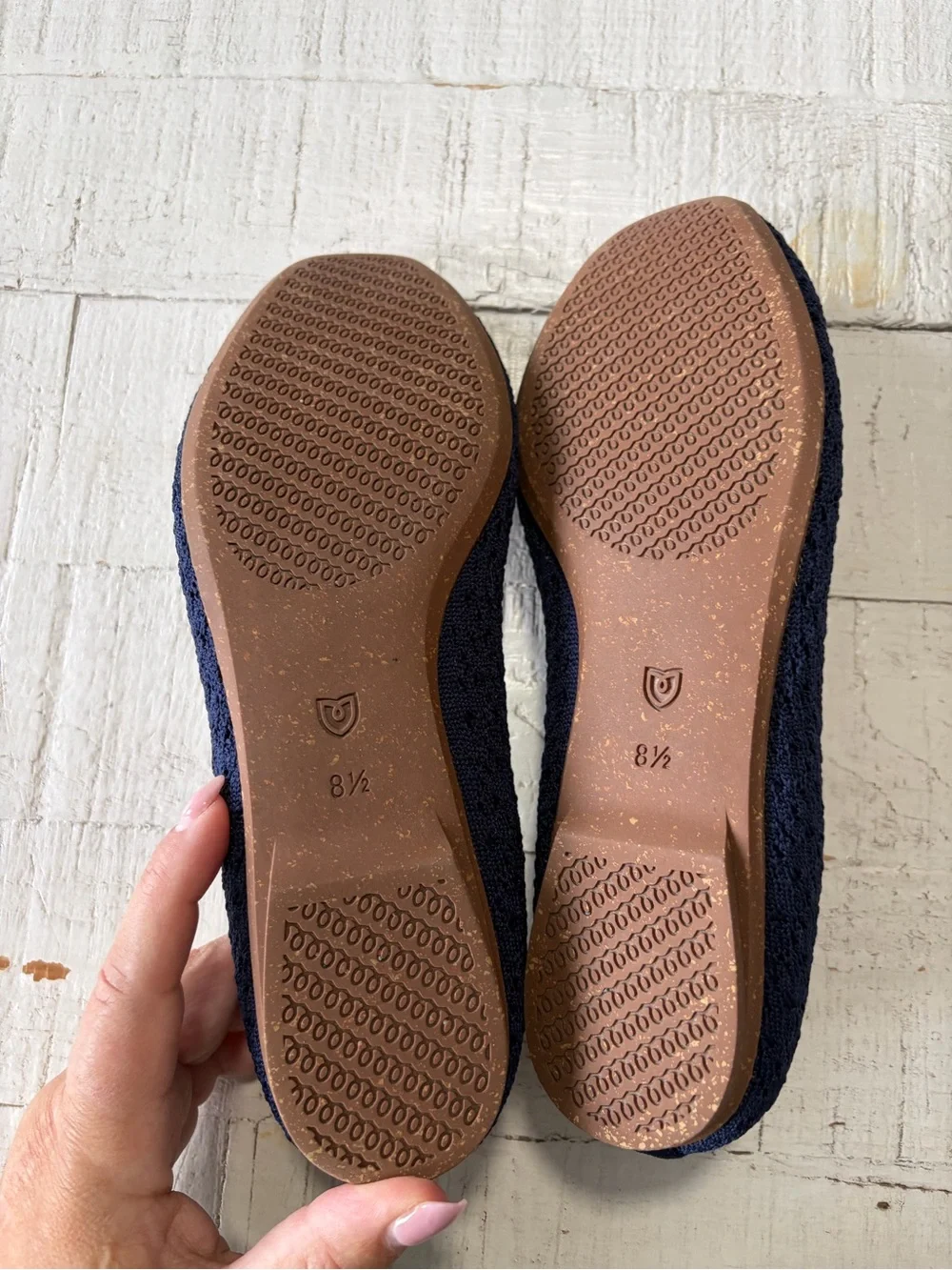 Rothy’s the Max Square in Deep Navy Crochet size 8.5 Knit Flats In Love Insoles - Picture 10 of 14